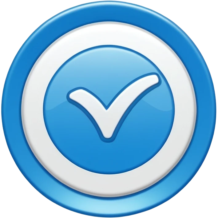 A bright blue circular badge with soft, wavy edges (like a seal or award ribbon). In the center, there is a white check mark (✓) tilted slightly to the right. The design feels clean, modern, and official, symbolizing verified, trusted, approved, or authentic status. emoji
