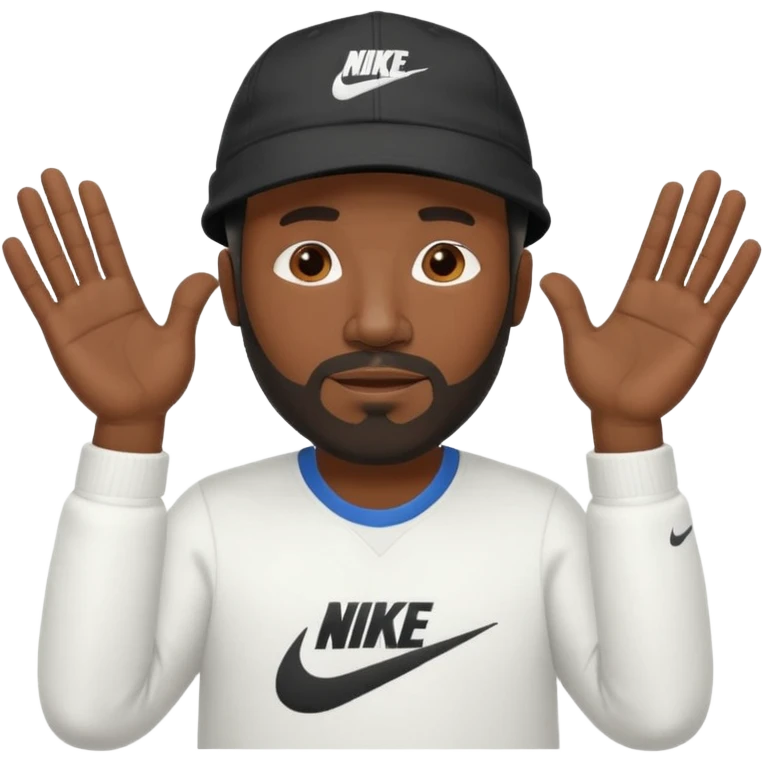 MIDDLE AGED BLACK MAN WITH LOW CUT BEARD AND A NIKE HAT SAYING WHO CARES?! MOTIONING HANDS  emoji