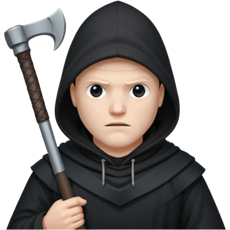 an executioner with a black hood so we can't see his face but only his eyes and an axe in his hand emoji