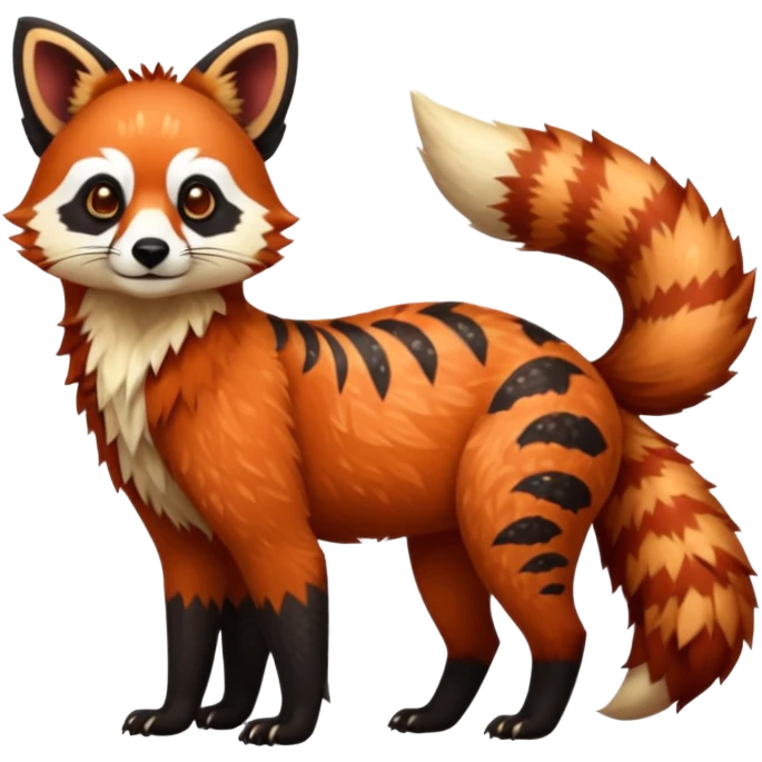Black-eared Realistic patterned speckled flurry scaly 4-legged quadrupedal Red-Panda-Caracal-Lemur-Maned-Wolf-animal-fusion-hybrid, Full body emoji