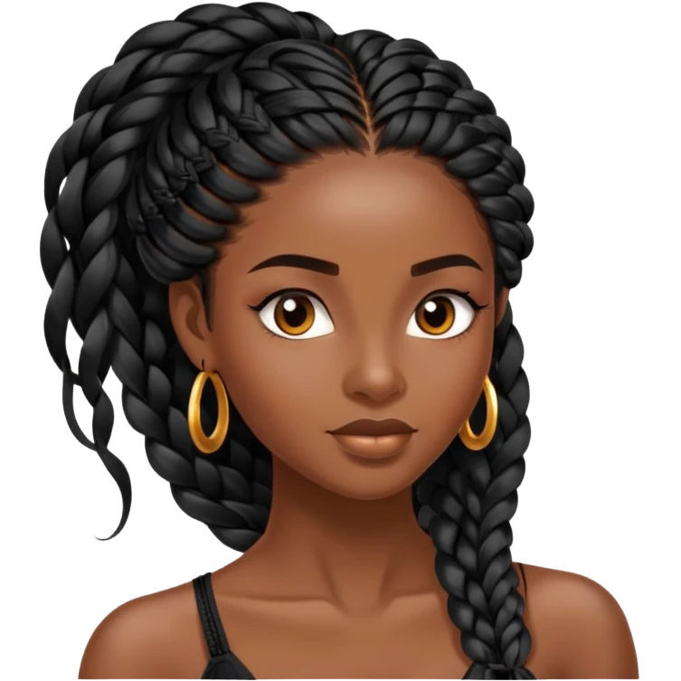Alluring african woman shiny black long micro braid  tousled hair emoji