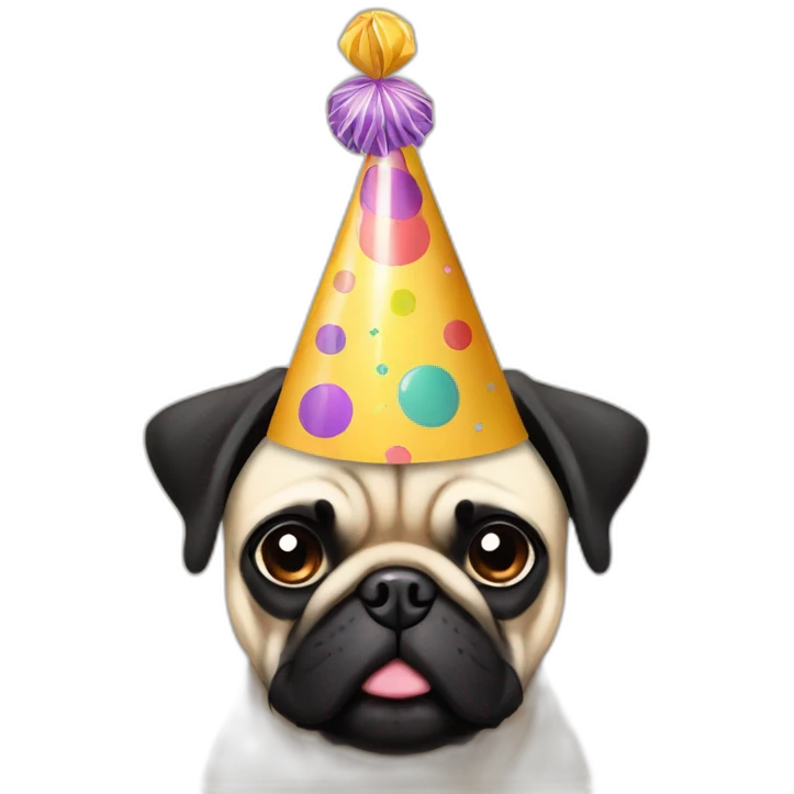 pug and black pug wearing birthday hat emoji