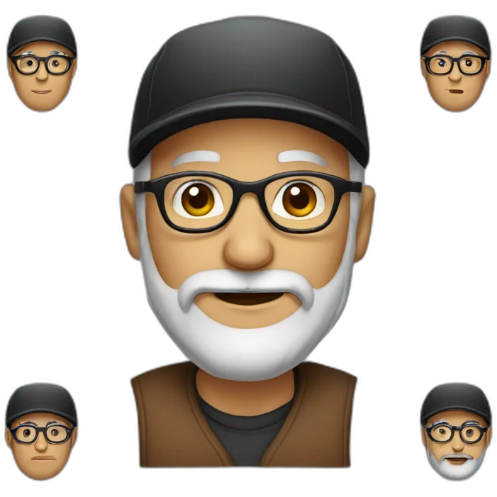 Old man, beard brown, black cap, glasses emoji