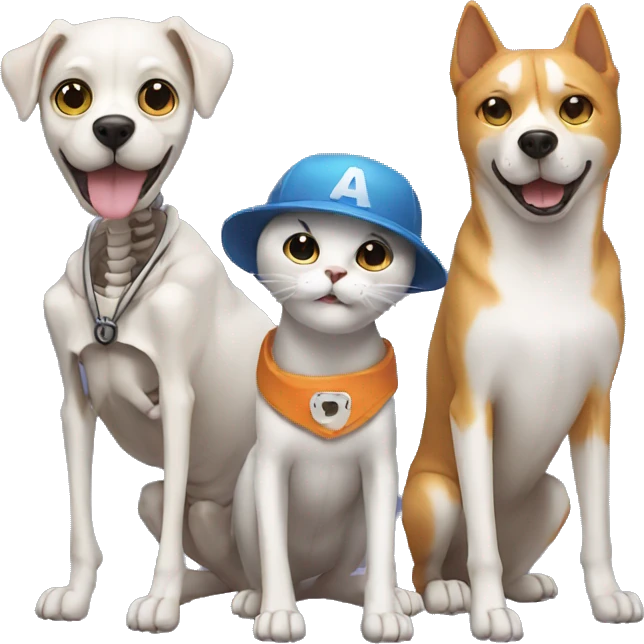 A Skeleton with a cat And a dog with cap emoji
