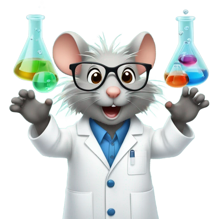 Mouse with lab coat doing wild science ￼ emoji