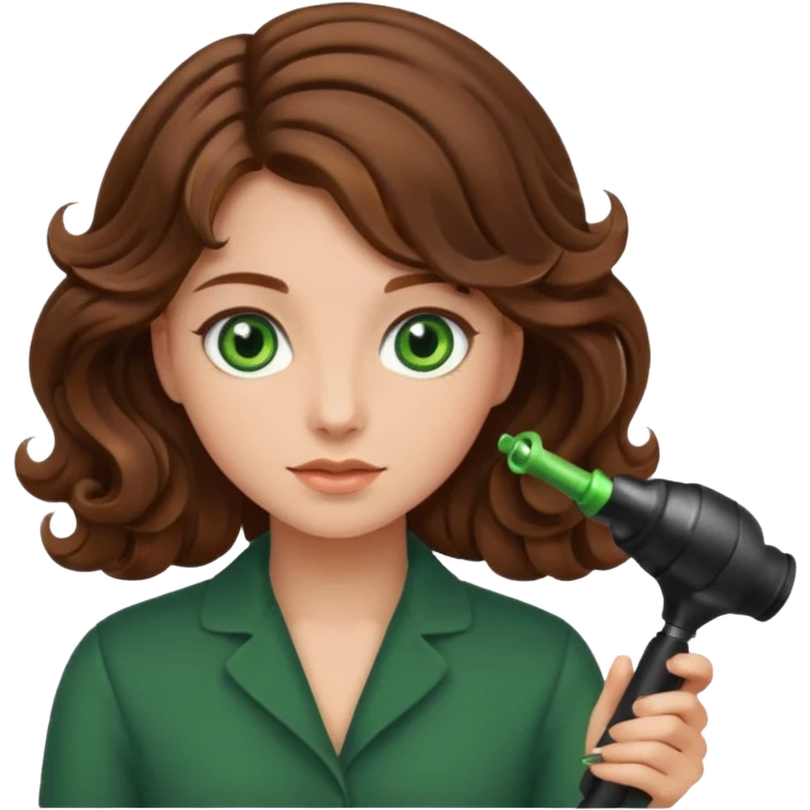a girl with long brown hair and green eyes curling her hair emoji