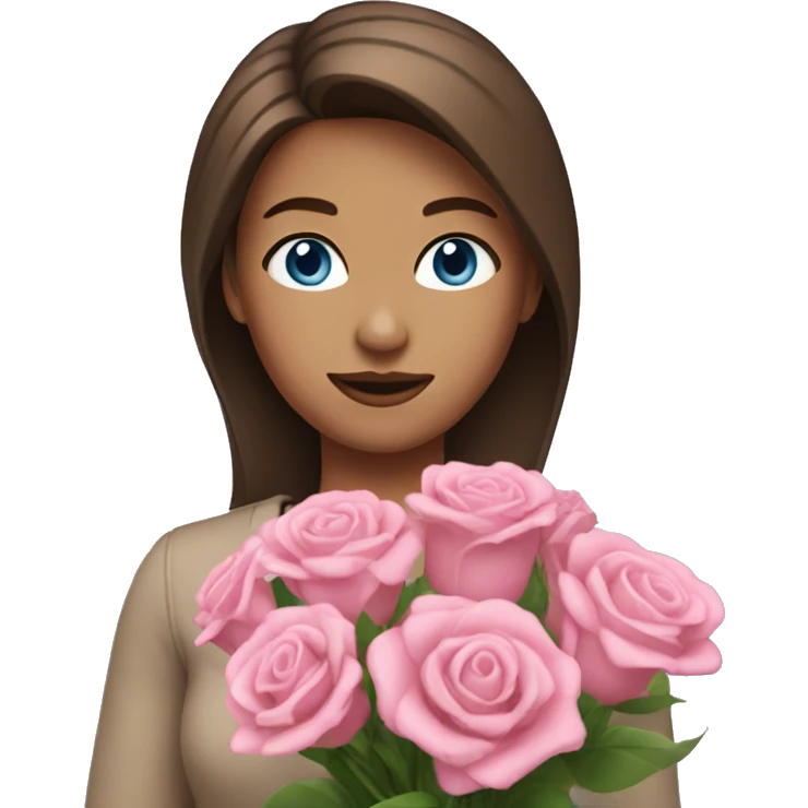 woman with blue eyes brown hair and pink bouquet in the hand emoji