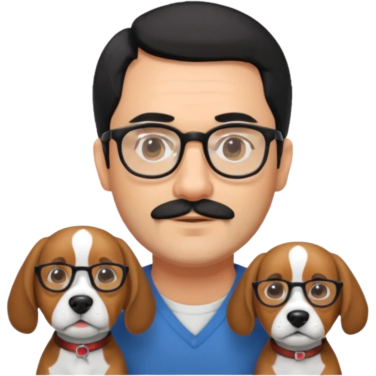 Hombre de aprox 40 años con un poco de barba canosa y pelo negro y gafas con beagle emoji