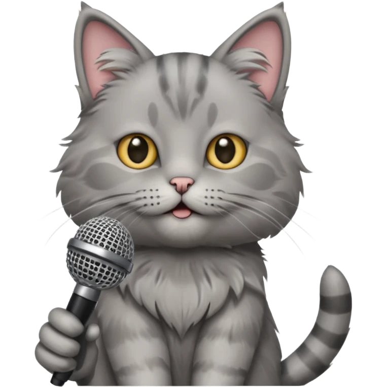 grey cat holding microphone emoji