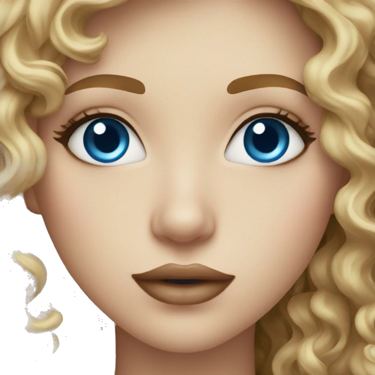 full lips long curly dark blonde hair blue small eyes emoji