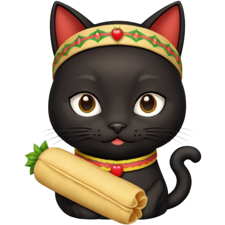 black cat with cute face and tamale headband  emoji