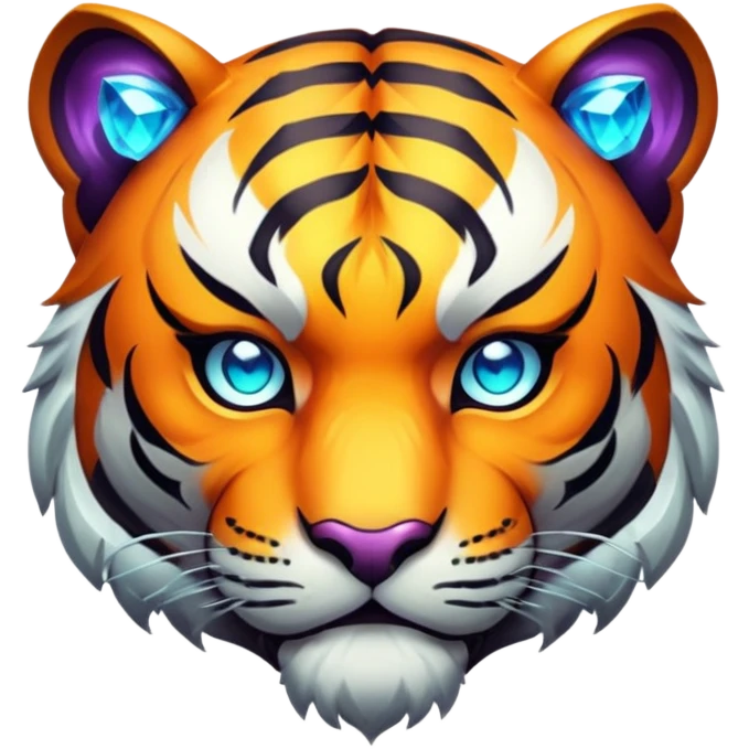 tiger face in Path of Exile 2 style with dark fantasy elements and gem powers for Twitch emote emoji