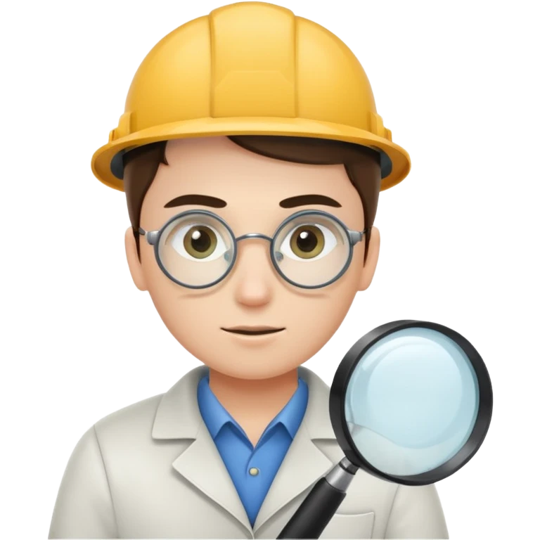 QA engineer at a computer with magnifying glass inspecting code emoji