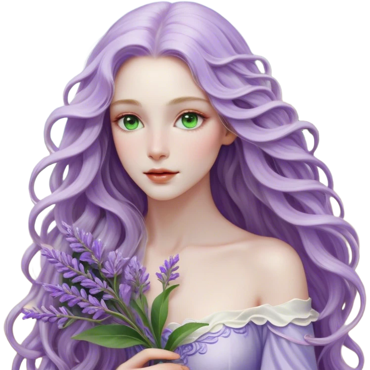 Cinematic Realistic Rapunzel Portrait, with porcelain-like skin featuring a subtle, natural glow, illuminated by soft lighting that brings out the gentle contours of her face. Her long, golden blonde hair cascades in detailed waves, each strand highlighted with a radiant shimmer as it catches the light. She playfully holds a flower in one hand, her other hand resting casually in her lap, with a warm and spirited expression. Her bright, expressive green eyes exude curiosity and warmth, framed by delicate lashes and soft, arched brows. She is dressed in her classic lavender and pink gown, the fabric textured with delicate folds that flow naturally, catching the light with a soft, radiant glow. The portrait captures a luminous, enchanting aura, seamlessly blending realism with a whimsical, fairytale charm, evoking a timeless sense of beauty and magic. emoji