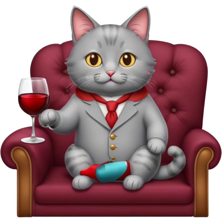 gray Cat sitting On A Couch holding Wine emoji