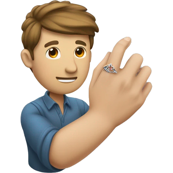 Un homme à genoux qui tient une bague dans la main en l’air  emoji