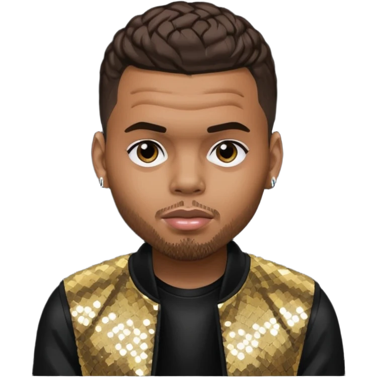 Chris Brown with dark brown hair, black sequin outfit emoji