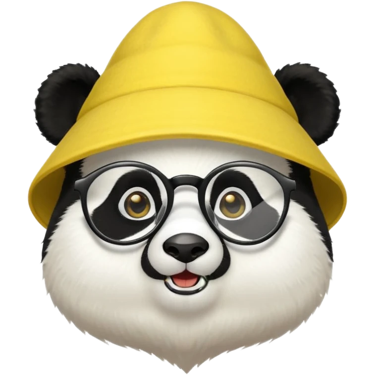 panda with yellow conical hat, glasses emoji