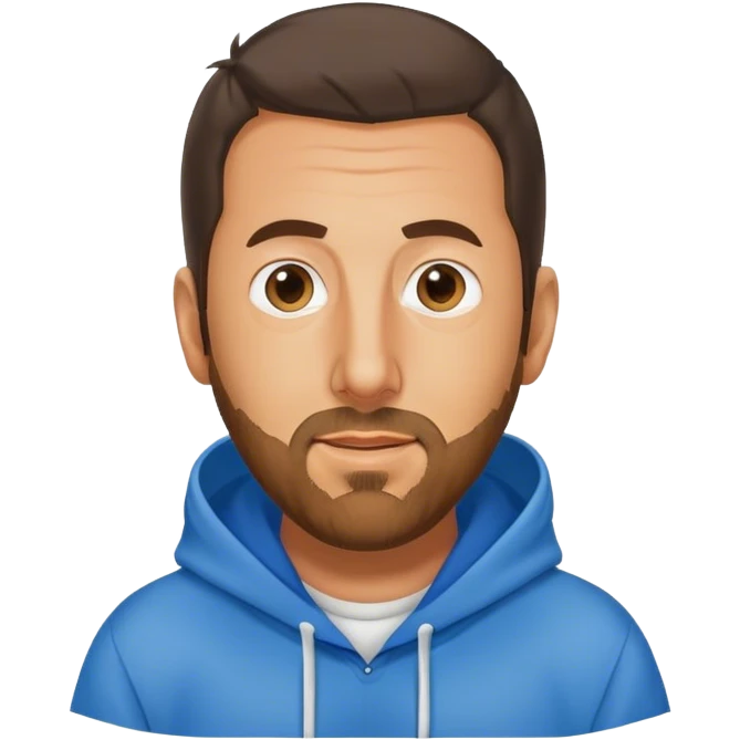 Adam Sandler with a beard wearing a blue hoodie emoji