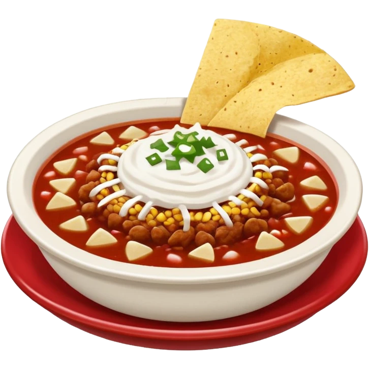 a hot bowl of pozole with a side of tostada with sour cream and red salsa emoji