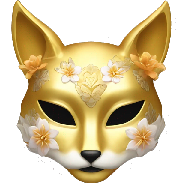 Golden feminine kitsune mask with floral pattern on it  emoji