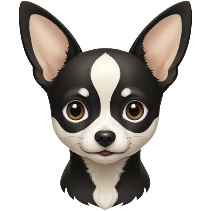 A black and white chihuahua emoji please with a thin white line on the center of head nose pointy emoji
