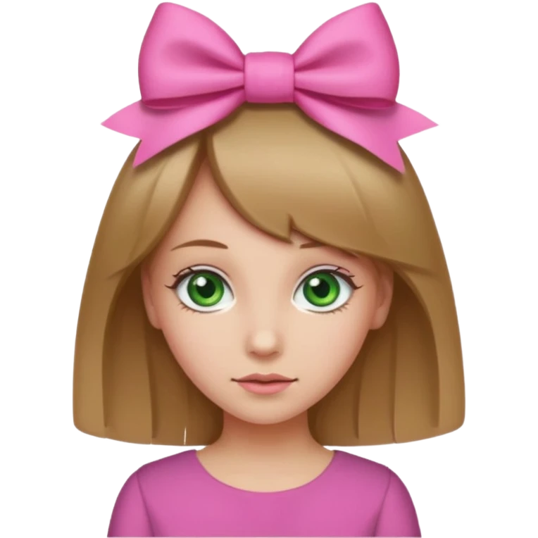 Create a girl in the photo with a pink bow on her head so that she would have brown blond hair and green eyes emoji