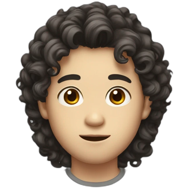 Big eyes, fair complexion, long hair, a little curly, Asian man emoji
