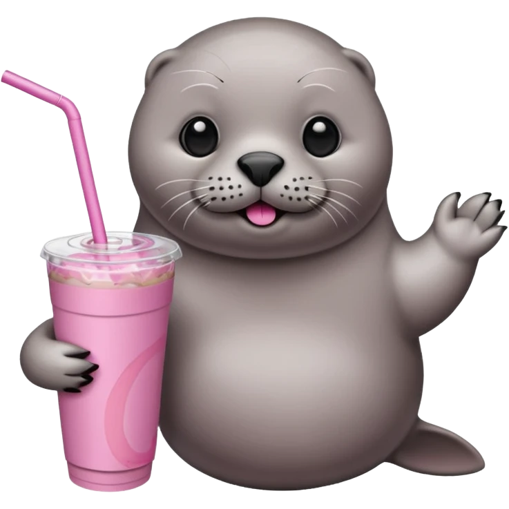 Seal wearing pink holding iced coffee emoji