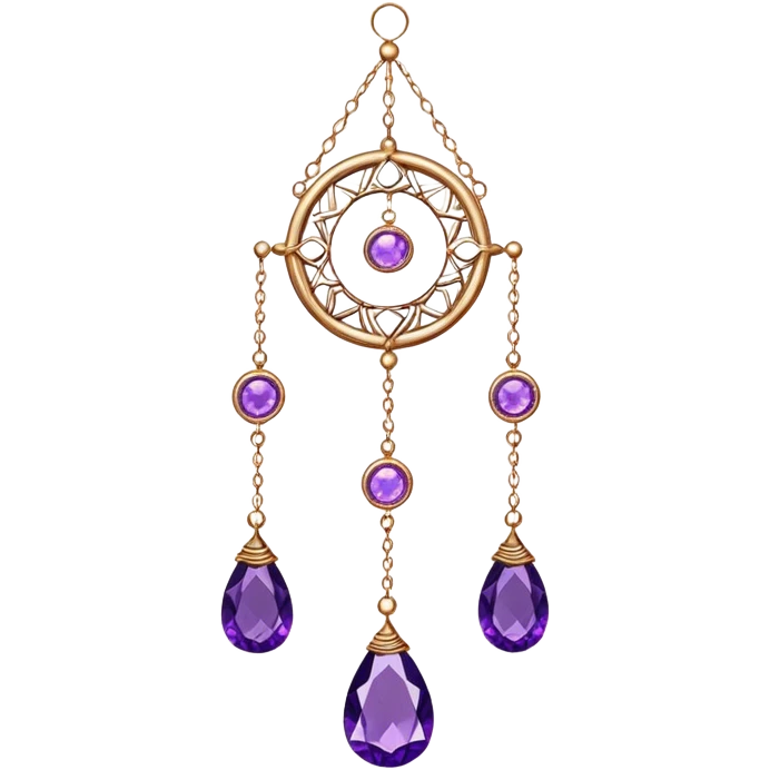Hanging suncatcher, threads with shiny sparkly amethyst gemstones,  emoji