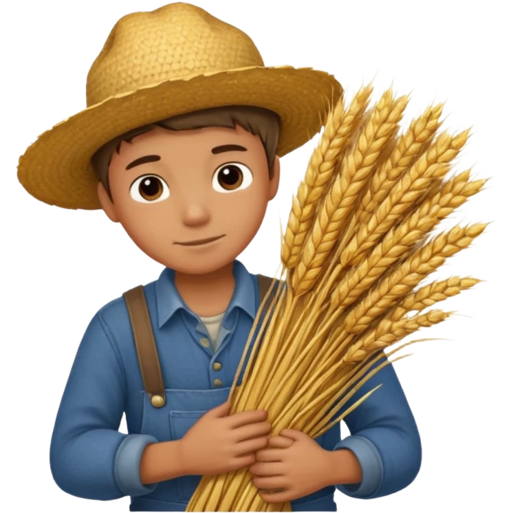 boy farmer, hug a bundle of straw emoji