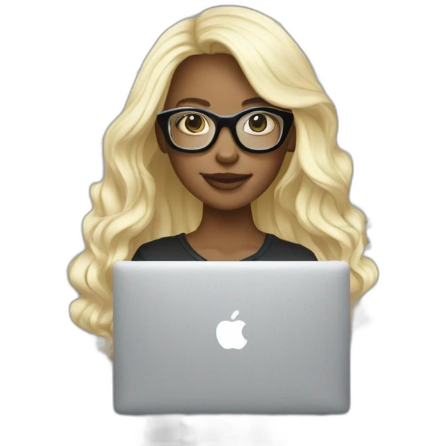 platinum-blonde-girl-in-trasparent-colour-glasses-using-macbook emoji