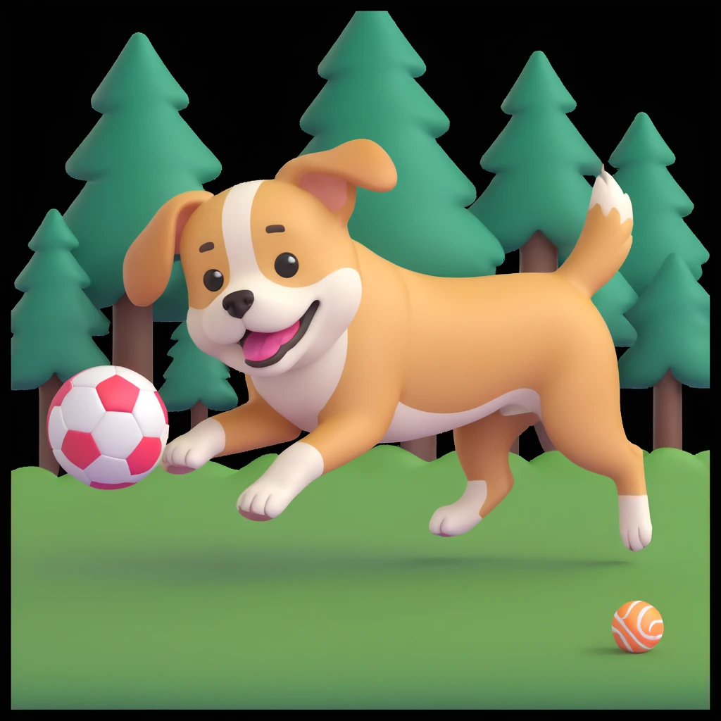 dog chasing ball in forrest, close up pose emoji