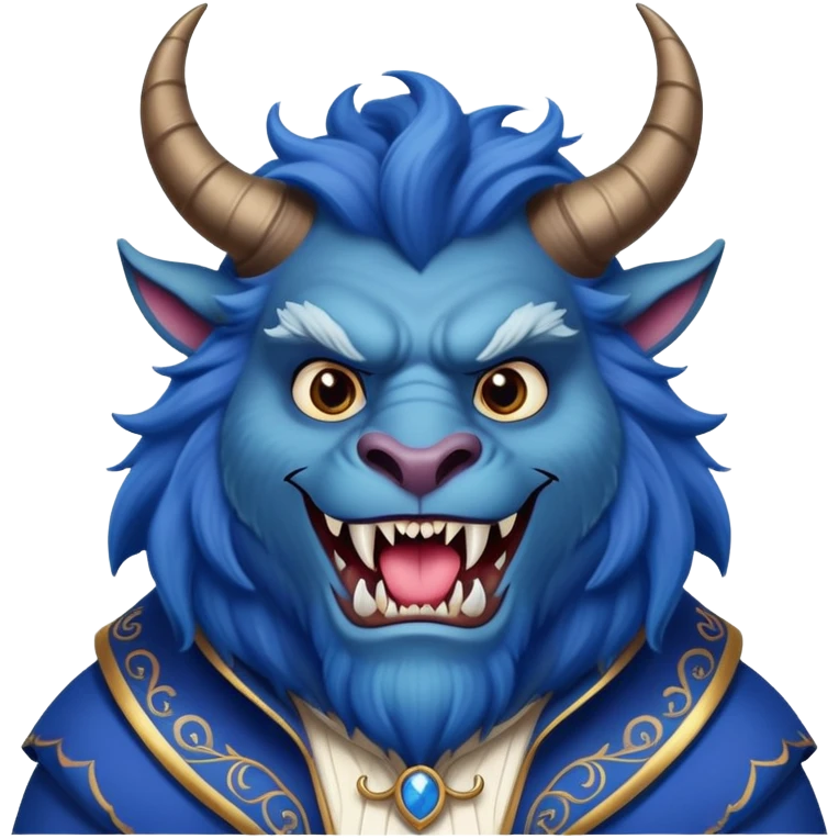 The Beast from Beauty and the Beast, furry blue monster with horns and fangs wearing elegant royal clothes emoji