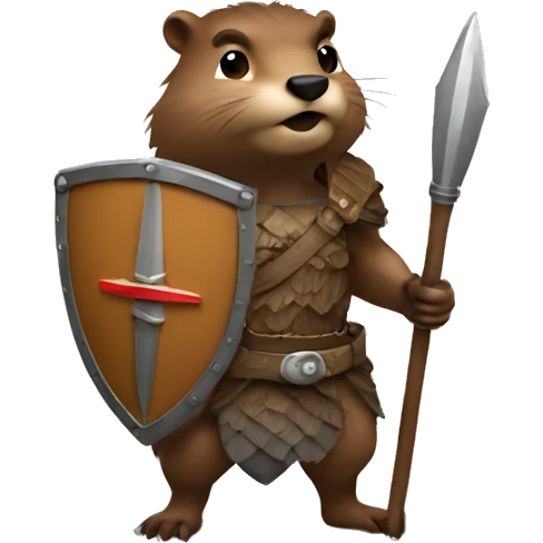 Beaver warrior, spear, shield, armour emoji