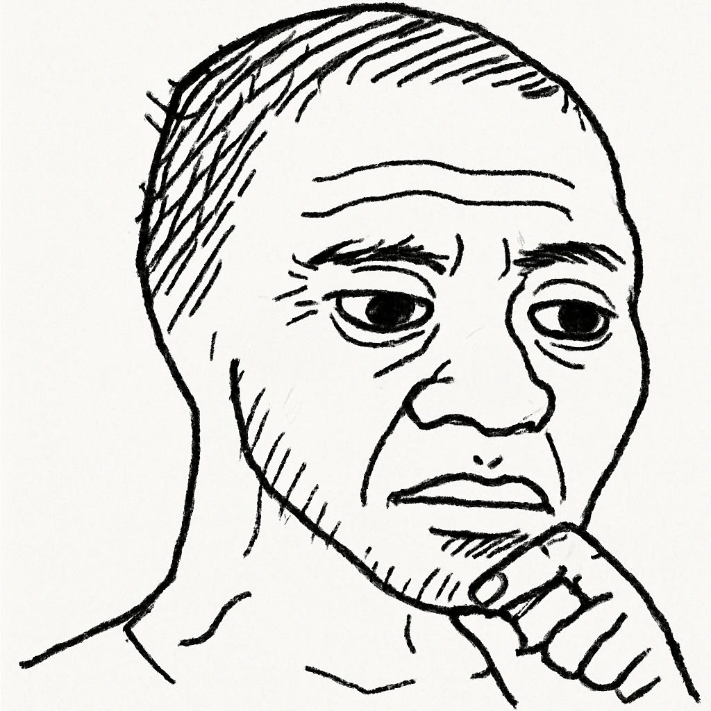wojak meme style, guane deme character with a thoughtful expression, minimal background emoji