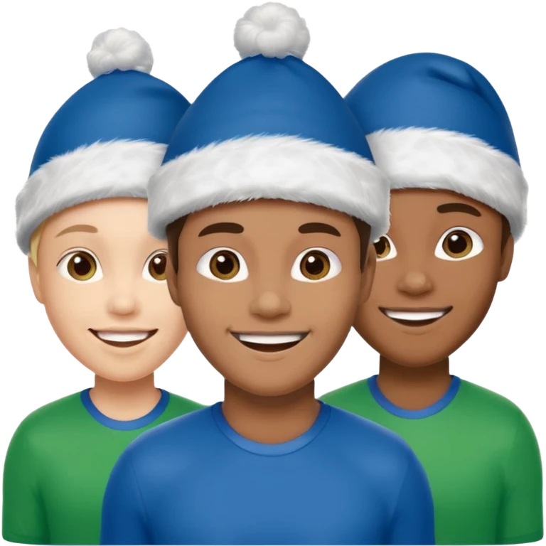 crie a imagem de 3 atletas de modalidades diferentes, usando um chapeu de papai noel das cores verde e azul. emoji