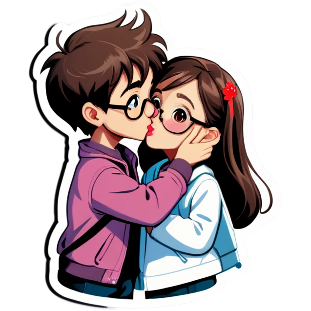 Girl kissing boy,girl should have spects emoji