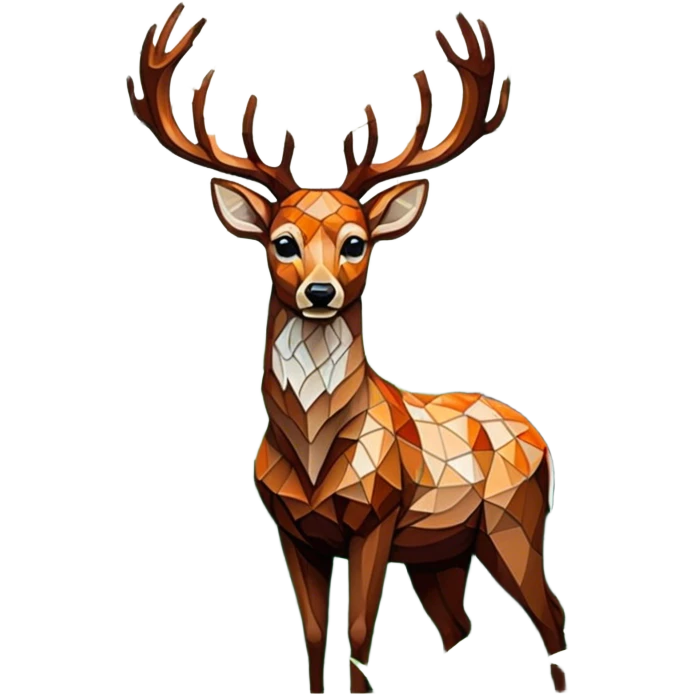 Mosaic art icon, colorful tiles forming an image of a deer in the forest, lush trees and nature elements, intricate tile patterns, detailed forest background, minimalistic style, clean lines, transparent background. emoji