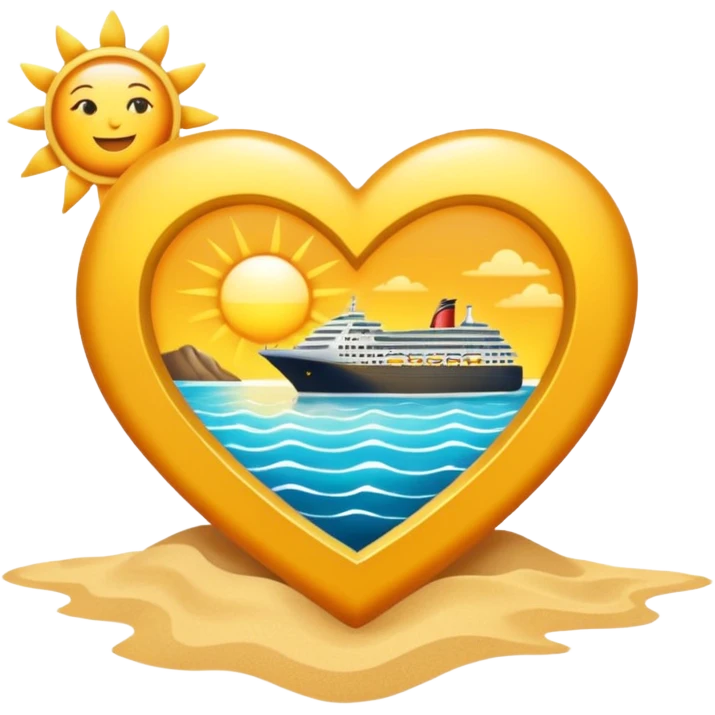 Sun Heart with cruise ship and beach emoji