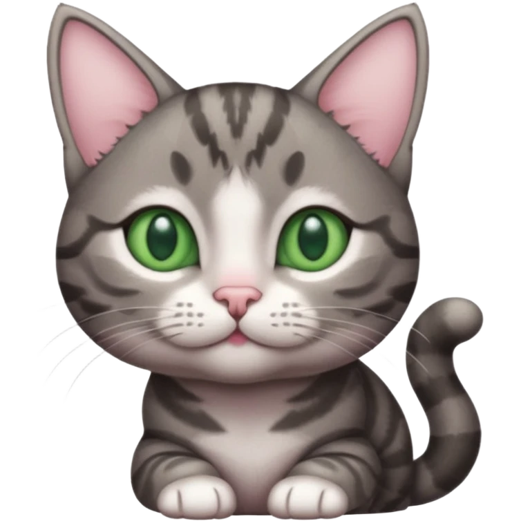 A high-resolution photo-realistic digital illustration of a solid grey tabby cat kitten, chest upward emoji