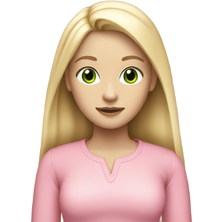 blonde pale girl with straight hair wearing pink green eyes emoji