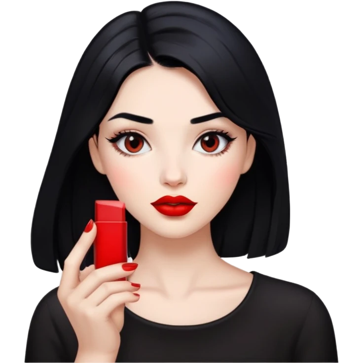 فتاة تضع احمر شفاة احمر وشعرها اسود  emoji