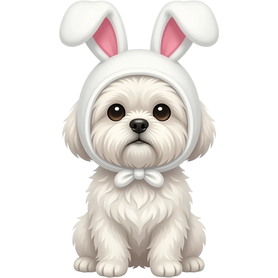 White Shih Tzu with a bunny hat emoji