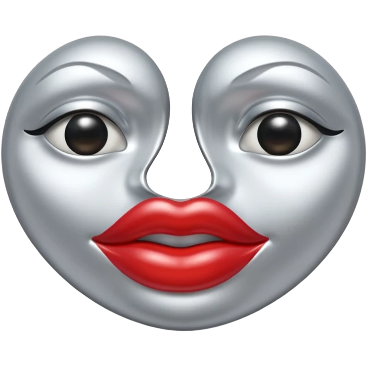 A seductive pair of slightly parted lips emoji made of liquid silver chrome, smooth glossy metallic surface, soft sensual curves, subtle reflections, luxury sexy aesthetic, minimal iOS emoji style, centered composition, clean white background, soft studio lighting, no text emoji