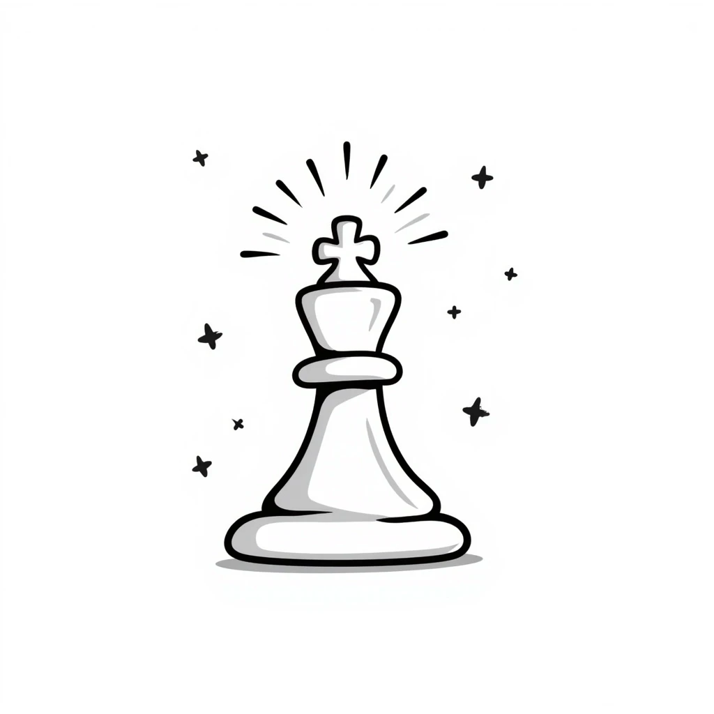 a glowing chess piece making a brilliant chess move with sparkles and dynamic motion lines, hand drawn doodle style emoji