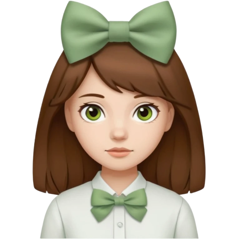 girl brown hair with sage green bow white shirt emoji