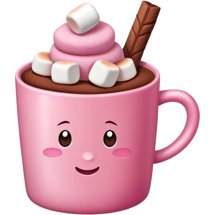 Pink cup with cocoa and Marshmallow  emoji
