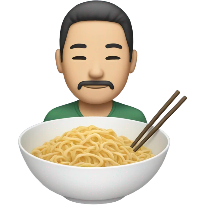 asian with slightly closed eyes and braided beard and eat noodles emoji