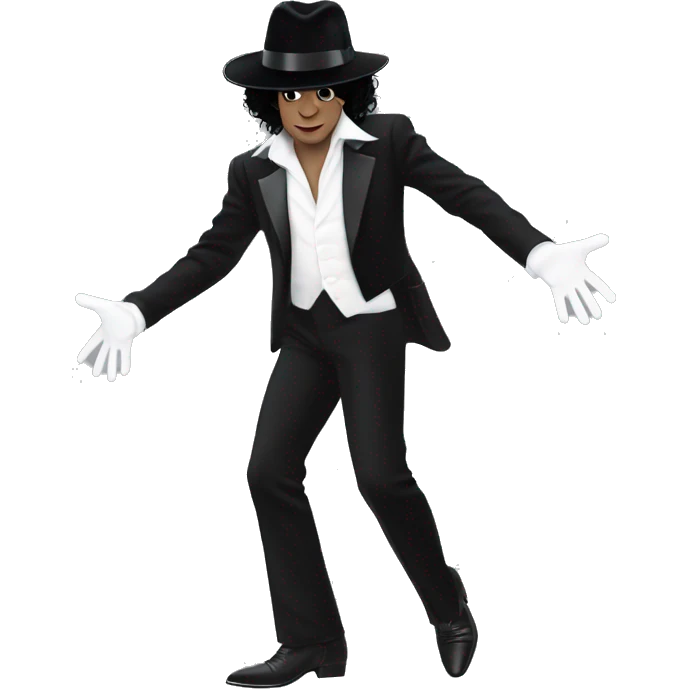 “Michael Jackson in a black suit, white glove, and fedora, striking a dance pose.” emoji